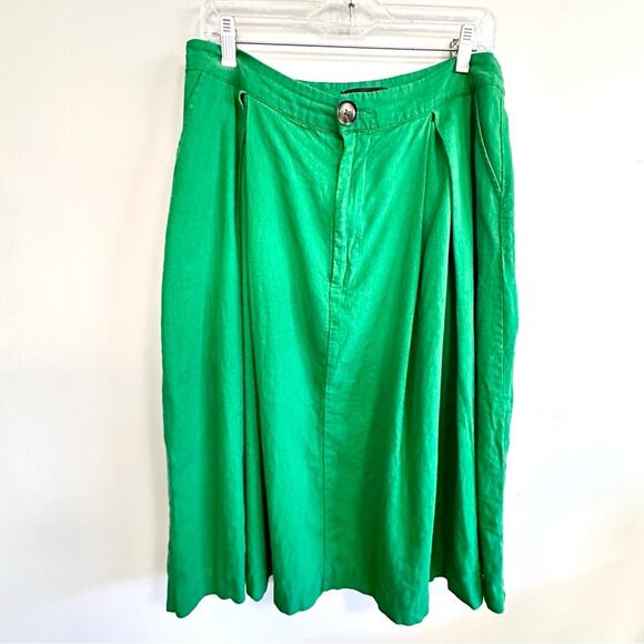 Who What Wear Green Midi Linen Blend Front Pleat Casual Skirt Womens 12 Large - Picture 1 of 5